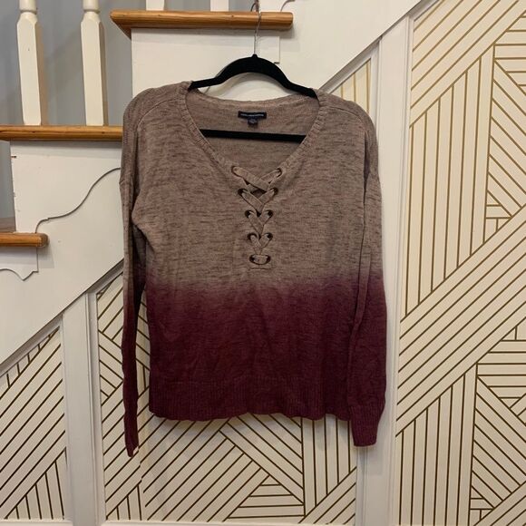American Eagle Ombre Lace Up Sweater - Picture 1 of 4